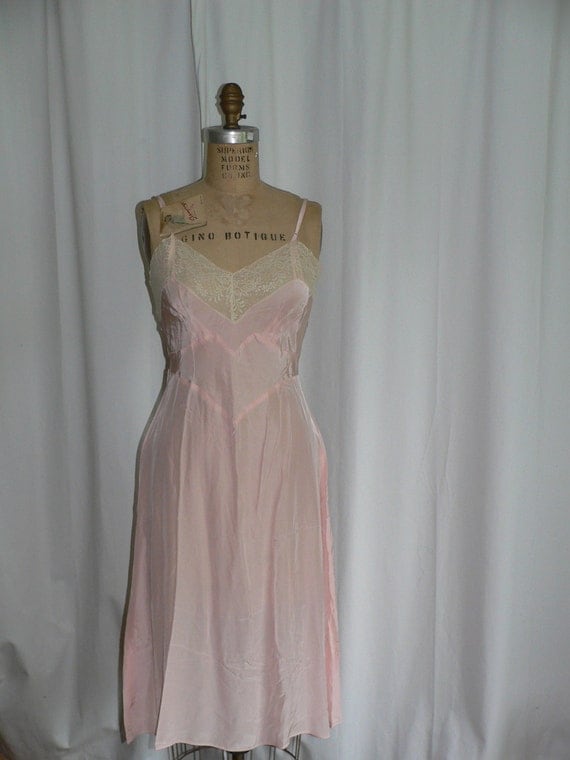 1940's Pink Rayon Slip with Lace Trim By Seamprufe Size 34