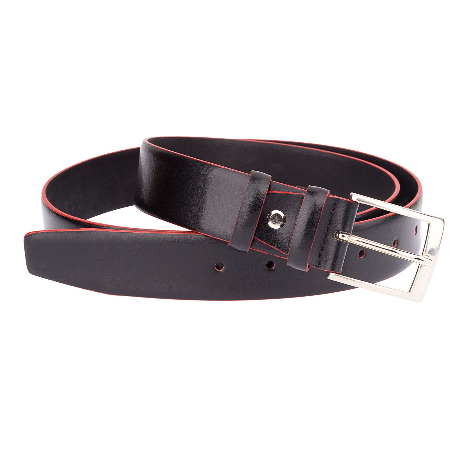 Black leather belt Red edges Mens belts Italian design Belts