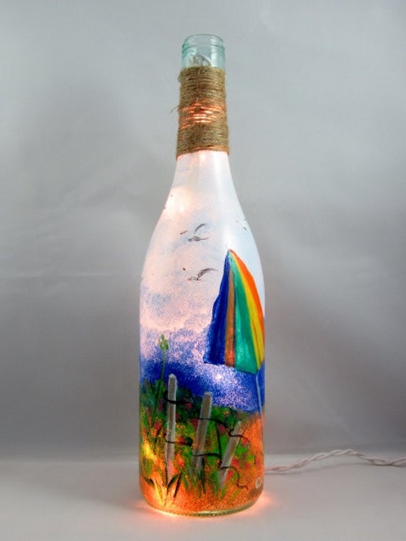Wine Bottle Light Beach Theme Hand Painted