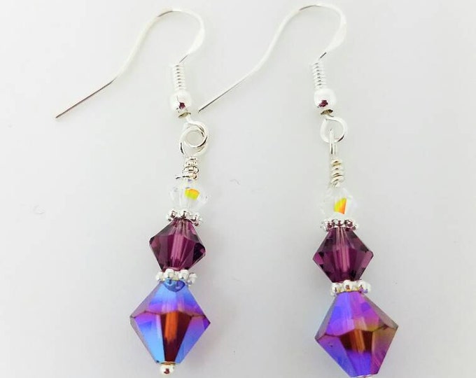 Purple dangle, purple dangles, swarovski tanzanite, swarovski ear drops, lilac drop earrings, purple drop earrings, violet stud