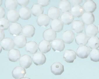 Opaque White 8mm Beads. 8mm Faceted White Plastic Beads. Vintage White Faceted Beads. 8mm White Acrylic Beads. Vintage 8mm Beads.Retro Beads