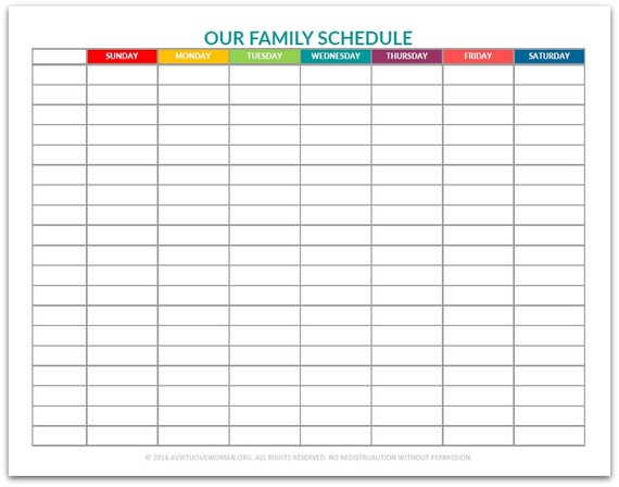 Laminated: Our Family Schedule Chart