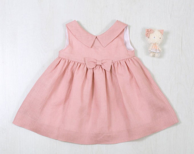 Toddler linen dress, Girls light pink dress, Toddler dress, Romantic Girls dress, Linen dress of 100% linen , Linen Natural Girl Dress