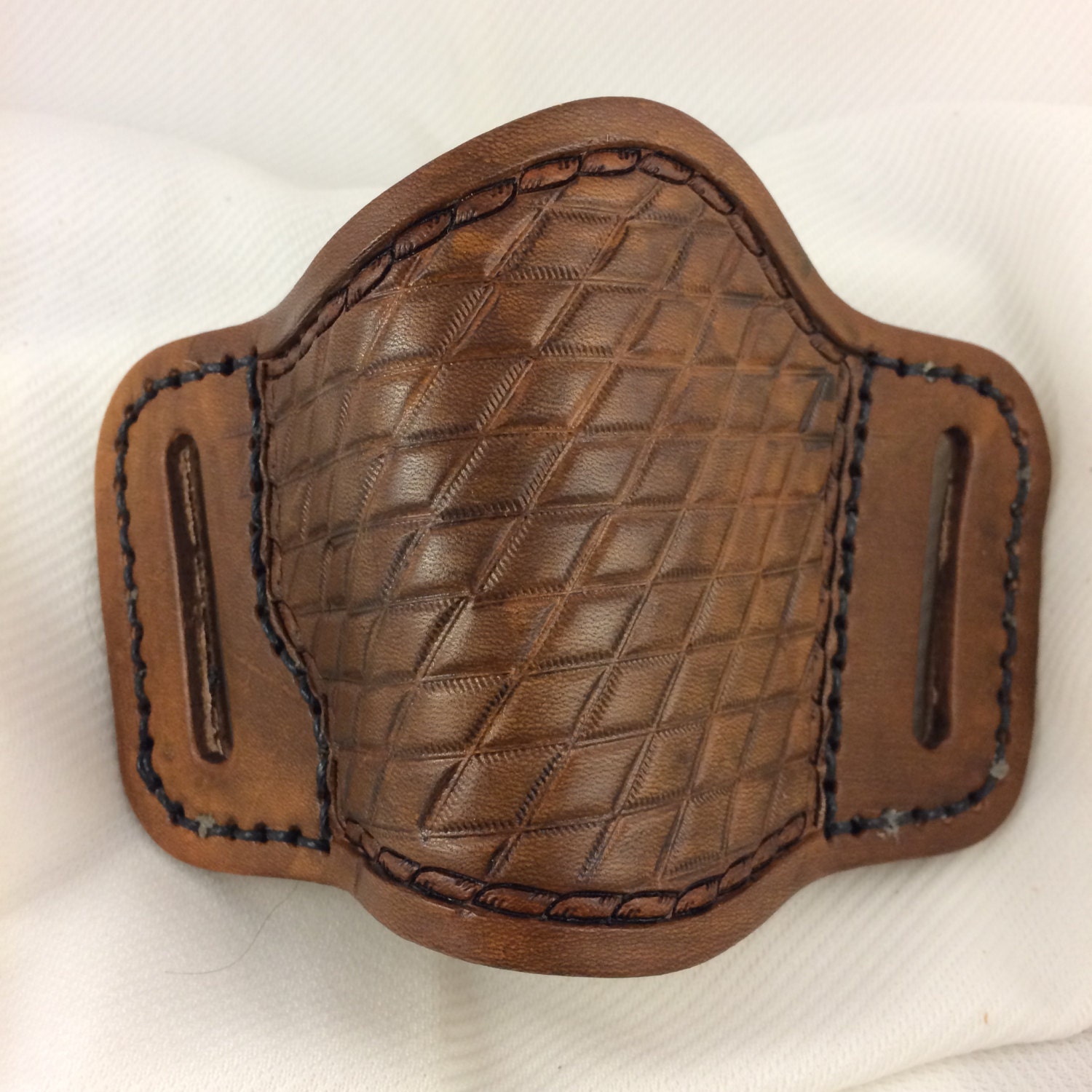 Leather Belt Slide Gun Holster with Diamond Pattern and Rope