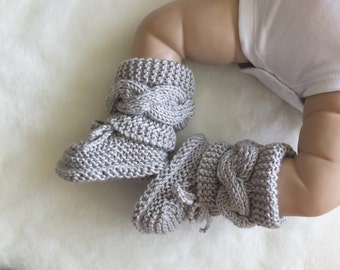 Baby boots - Gray booties - Knitted baby booties - Baby boy or girl booties - Hand Knit Baby Booties - Cable knit booties