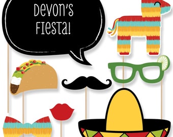 20 pc. Mexican Fiesta - Photo Booth Props - Mexican Theme with Mustache, Hat, Bow Tie, Glasses and Custom Talk Bubble