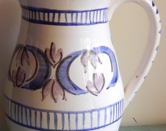 Folk Art Large Pottery Pitcher!