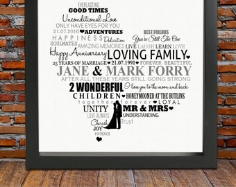 Personalized Silver Anniversary gift - 25 years anniversary gift, 25th wedding anniversary gift, 25th anniversary gift, ready to print