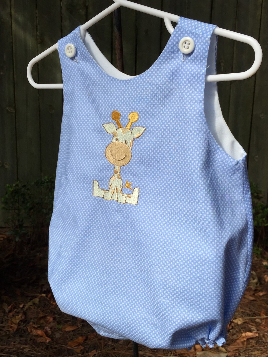 Baby boy romper bubble suit sun suit. Embroidered giraffe.