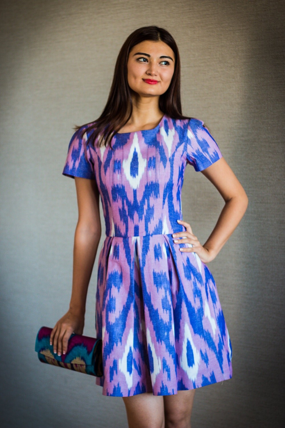 Handwoven ikat cotton dress Amani Violet