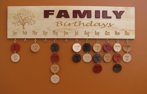 Carved Wood Family Birthday Board Family Birthday Calendar