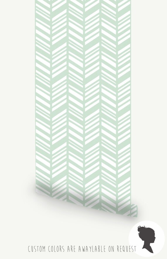 Mint Herringbone Wallpaper / Traditional or Removable