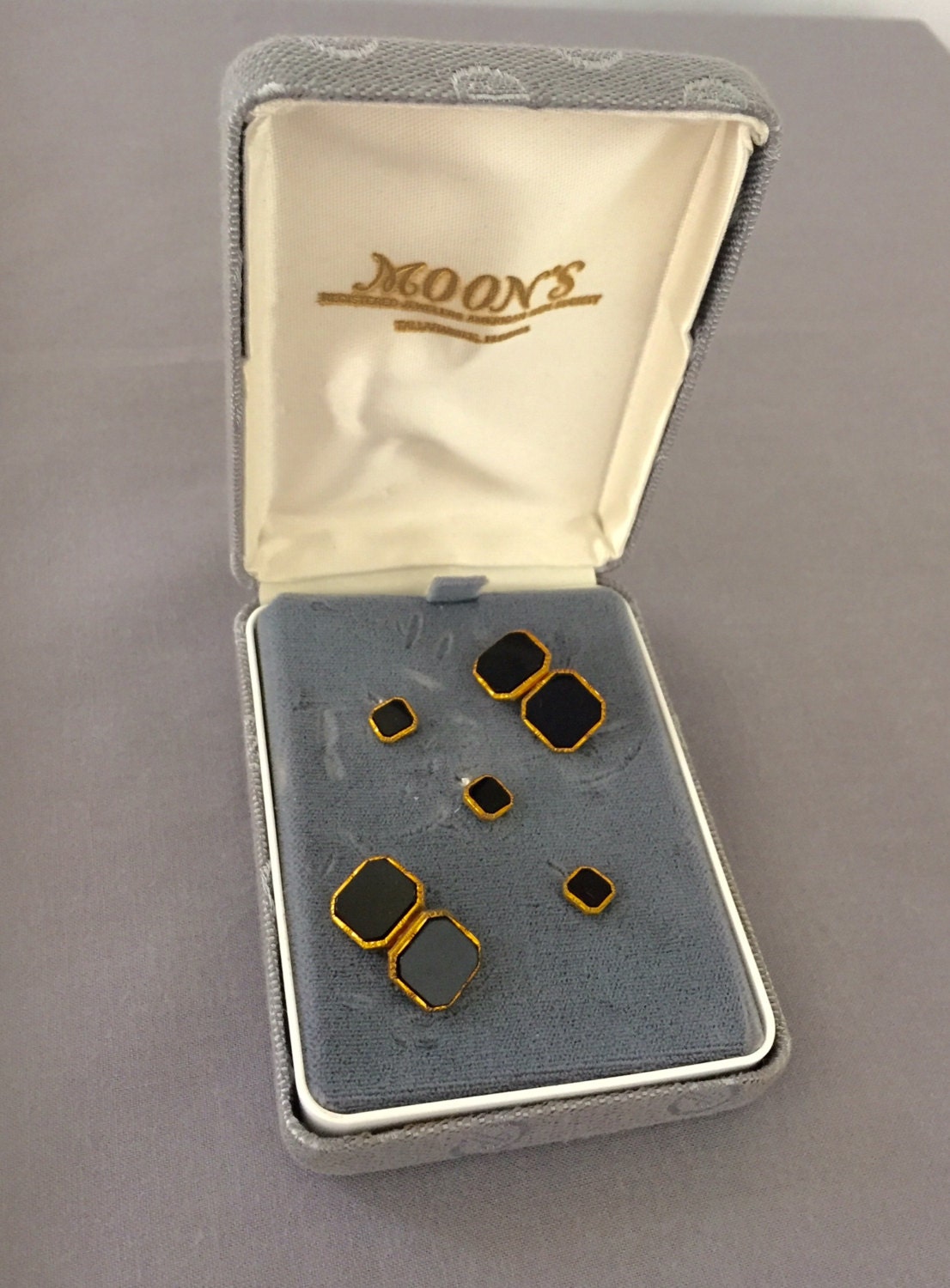 Elegant Tuxedo Stud Set Vintage Black & Gold Cuff Links Gold