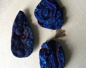 Cobalt Blue Aura Chalcedony Concha Pendants-Drusy Chalcedony Roses-Aura drusy Chalcedony-Drilled Galaxy Chalcedony-Zeuzite
