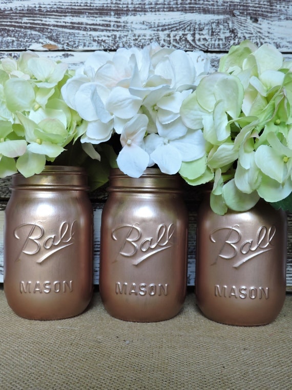 Rose Gold Mason Jars Rose Gold Decor Painted Mason Jars