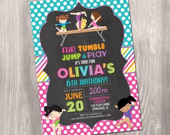 Gymnastics Invitation, Gymnastics birthday invitation, gymnastics party, printable gymnastics invitation, digital, Printable Invitation