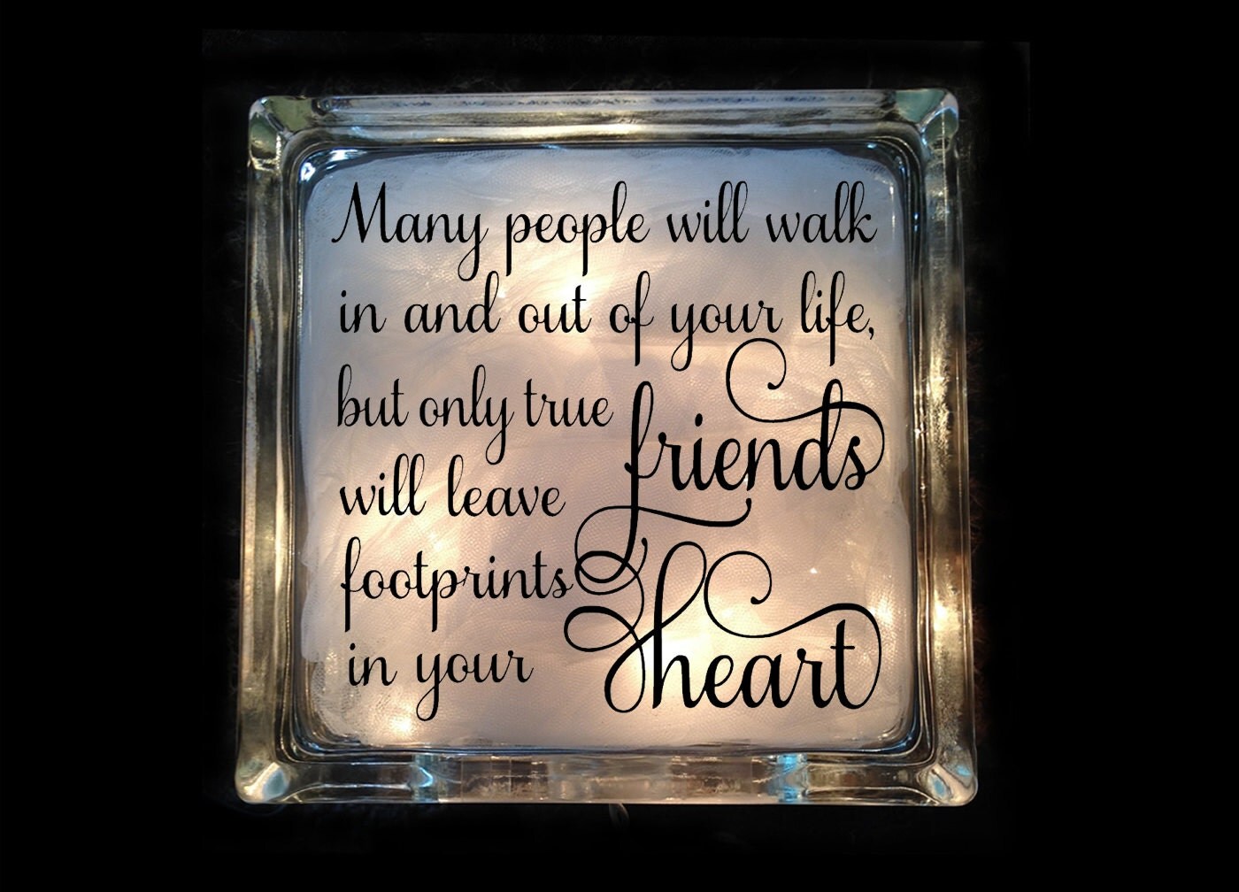 Friendship Gift Footprints in Your Heart Lighted Glass Block