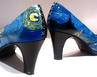 Hand painted toe pumps shoes, Van Gogh's