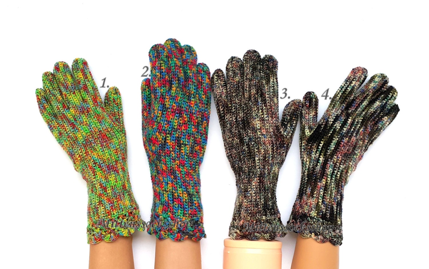 Gloves with fingers Hand knit gloves with fingers Rainbow