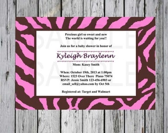 Baby shower invite Pink and Brown Zebra