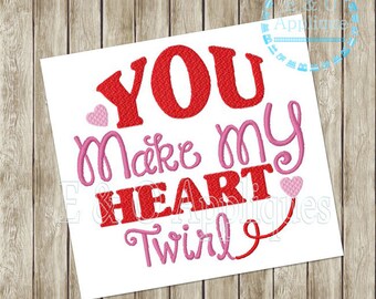 Heart Embroidery Design - You Make My Heart Twirl Embroidery Design - Valentine Embroidery Design - Heart Applique - Machine Embroidery