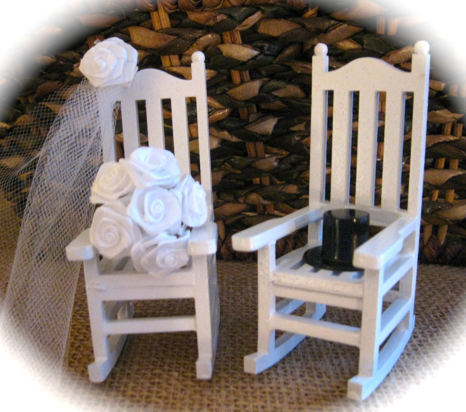 Rustic Miniature Rocking Chairs Cake Topper by AvalonsBrowsery
