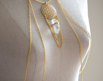 Quartz Crystal Gold Body Chain Harness. HC0009