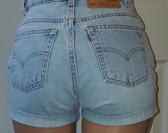 LEVI'S HIGH WAIST Vintage Jean Denim Cuffed Shorts Light Blue Authentic Reworked Mom 24 25 26 27 28 29 30 31 32 33 34 35 36 37 38 All Sizes
