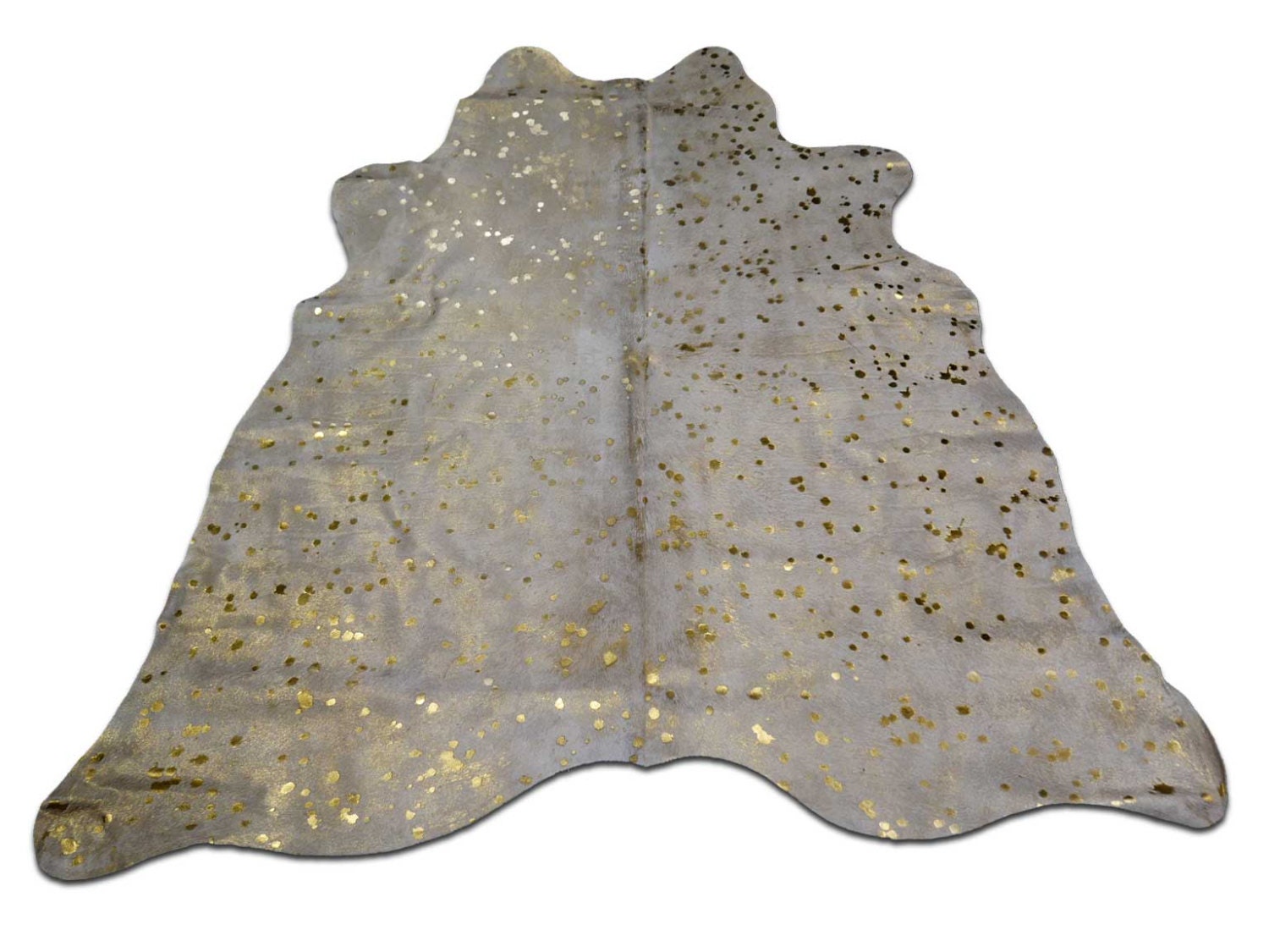 Gold Metallic Cowhide rug on Off White 5' X 5' GOLD