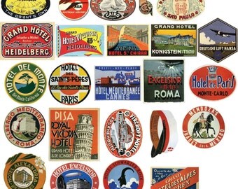 Vintage Hotel Luggage Label Stickers - Pack of 24 Suitcase PVC Travel Decals