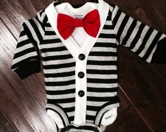 Preppy Baby Boy Cardigan, Onesie + Bow Tie Set