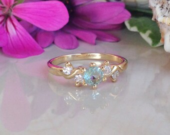 20% off- SALE!! March Birthstone Jewelry - Aquamarine Ring - Tiny Ring - Stacking Ring - Gemstone Ring - Simple Jewelry - Slim Ring