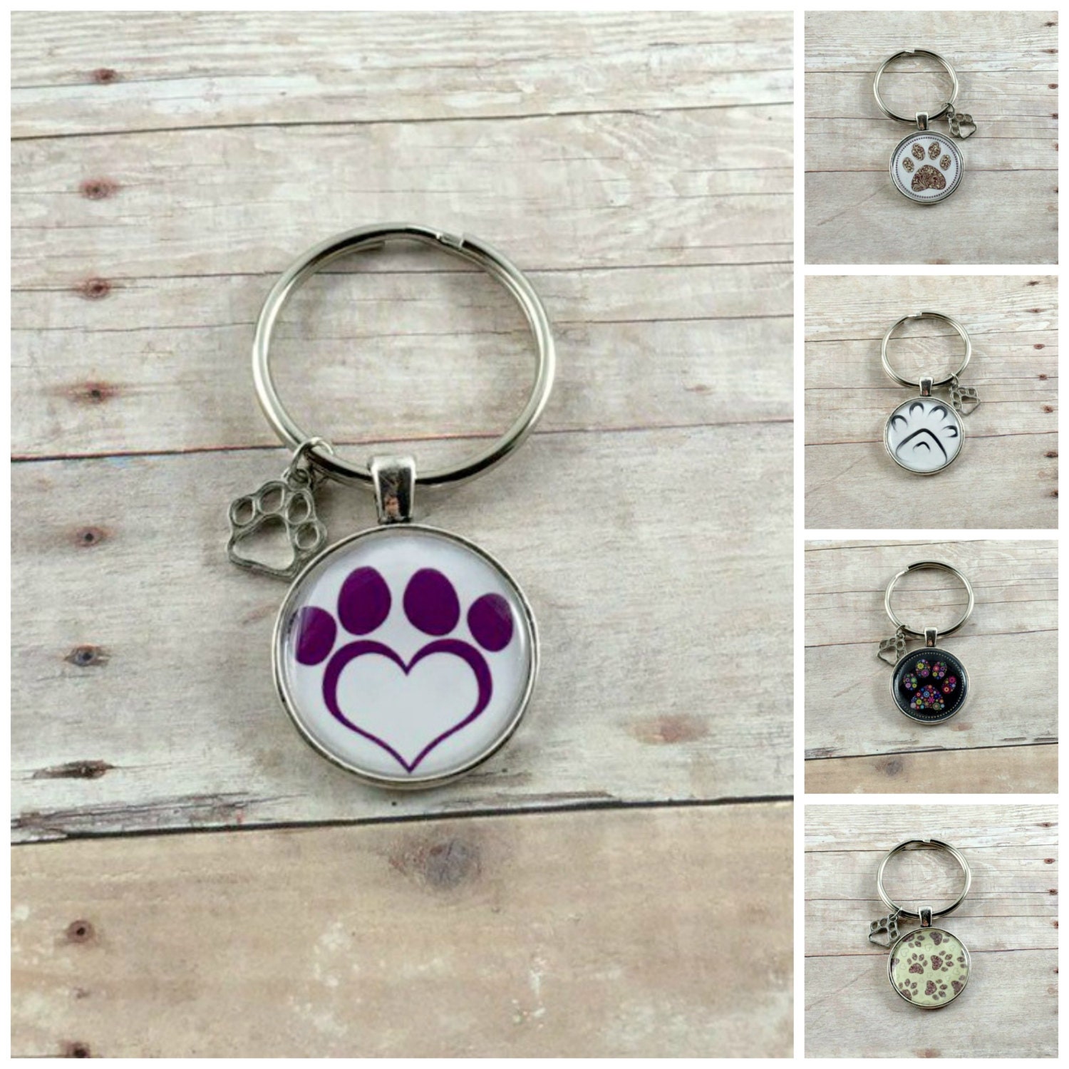 Paw Print Key Ring Paw Key Chain Dog Cat Key Fob By Mysticgemz