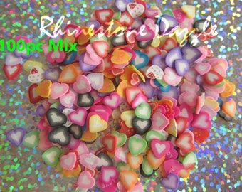 100pcs Heart Polymer Clay Slices, Fine Slices for nail design, nailart, nail decoration, 3D nailart, fimo slices, polymer clay slices