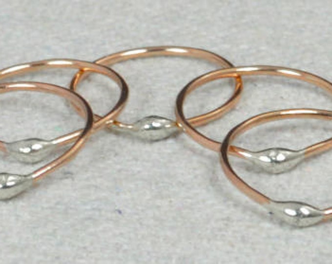 Rose Gold and Silver Dew Drop Rings, Stacking Rings, Bimetal Rings, Silver Rings, Hippie Ring, Dew Drop Rings, Unique Gold Rings, Alari