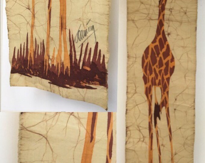 Storewide 25% Off SALE Large Vintage African Safari Wildlife Giraffe Woven Wall Tapestry Art Featuring Original Artist Signature