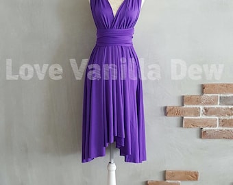 Bridesmaid Dress Infinity Dress Bright Purple Knee Length Wrap Convertible Dress Wedding Dress