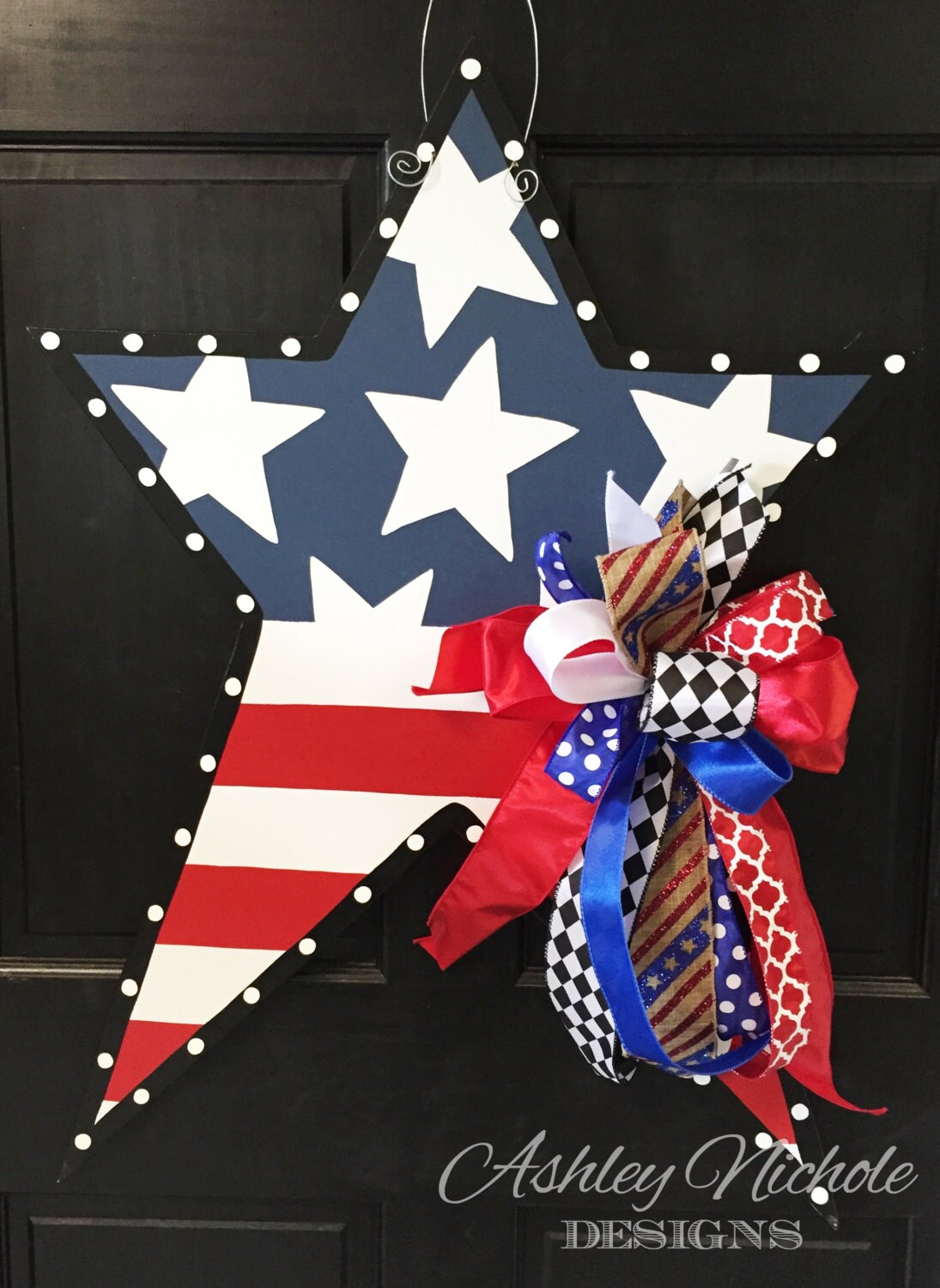 4th of July Patriotic Star Wooden Door Hanger Door Decoration