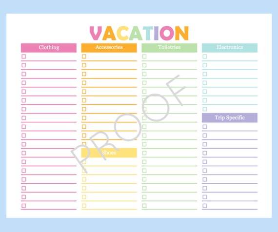 beach vacation checklist printable