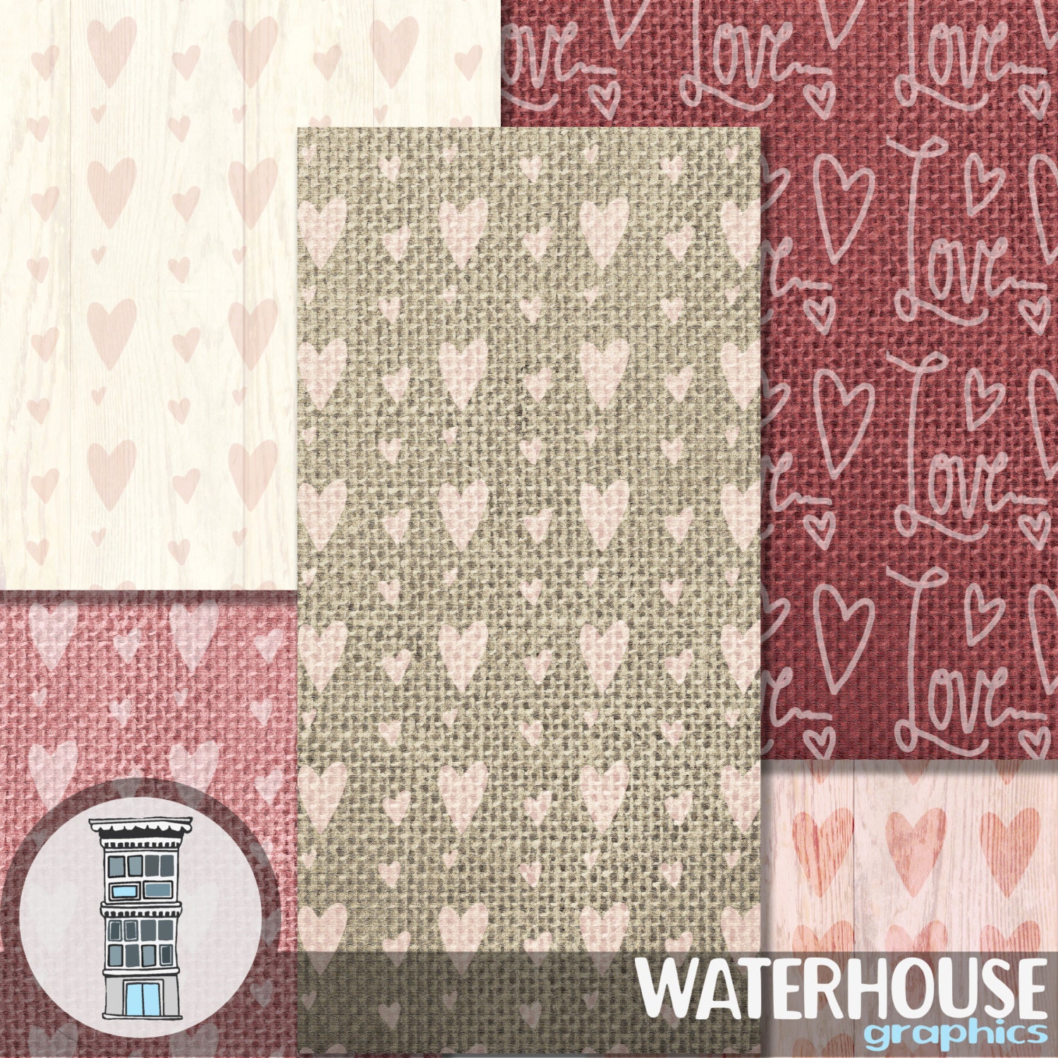 Digital Rustic Valentine Paper Pack INSTANT DOWNLOAD scrapbook paper