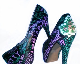 AKA Sorority Heels / Hand Painted Heels / Sorority Heels / Custom Made Sorority Heels / Decoupage Heels / Alpha Kappa Alpha Heels / Pumps
