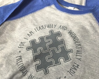 Autism Awareness: Fearfully Wonderfully Made Baseball Youth Tee