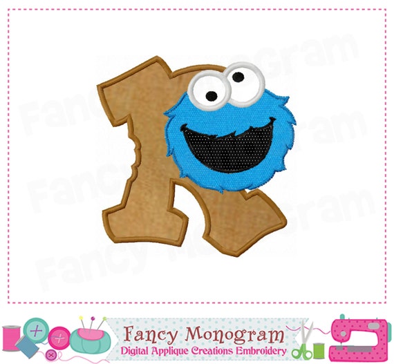 Items similar to Cookie Monster Monogram R applique,Cookie Monster