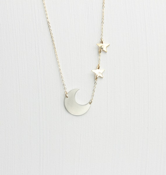 Moon and Stars Personalized Necklace/ Initial by LayersofHumanity