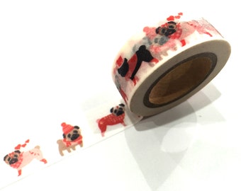 Japanese Washi Tape, Baby Pug Puppy Dog, Love Heart Clothing 10 METRES