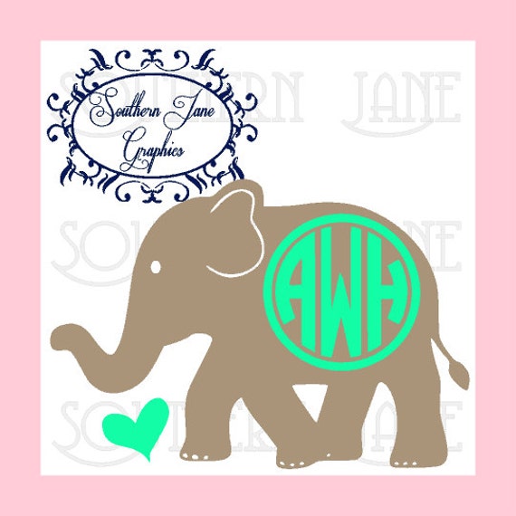 Cute Elephant Decal Sticker With Circle Or Vine Font Monogram