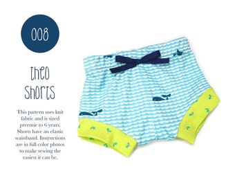 008 Theo Shorts PDF Sewing Pattern Baby Boy Girl Kid Knit Diaper Cover Shorties Preemie- 6T Sadi & Sam