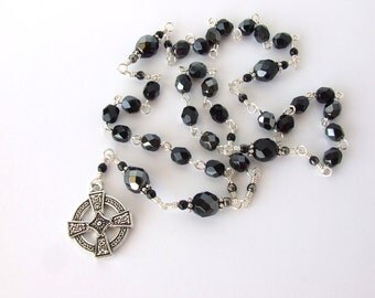 Anglican Prayer Beads - Black with Metallic Hematite Czech Glass Anglican Rosary - Protestant Prayer Beads - Christian Gift