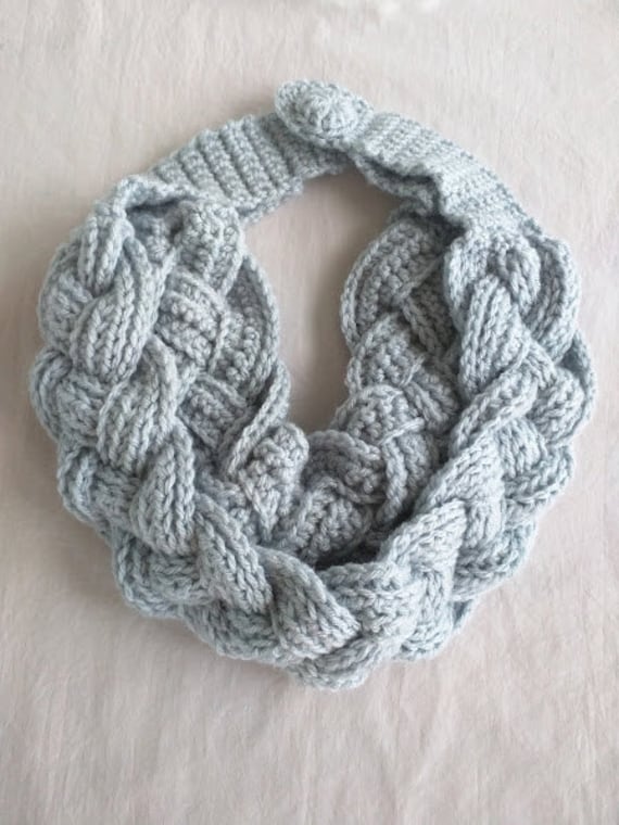 Crochet Double Layered Braided Cowl in Silver by WithLoveByAnne