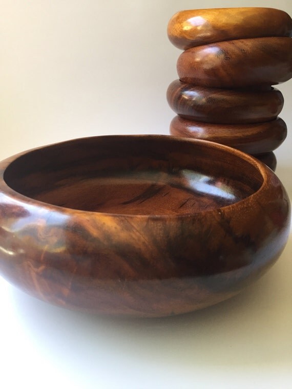 Hand Carved Wood Salad Bowl Set / Carved Salad Bowls / Hand
